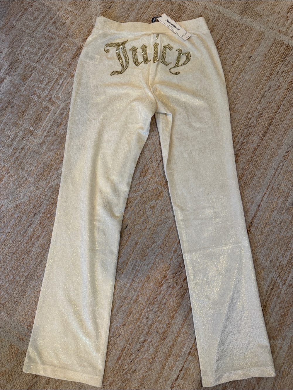 Juicy Couture Cream pant with Gold Rhinestone Logo
